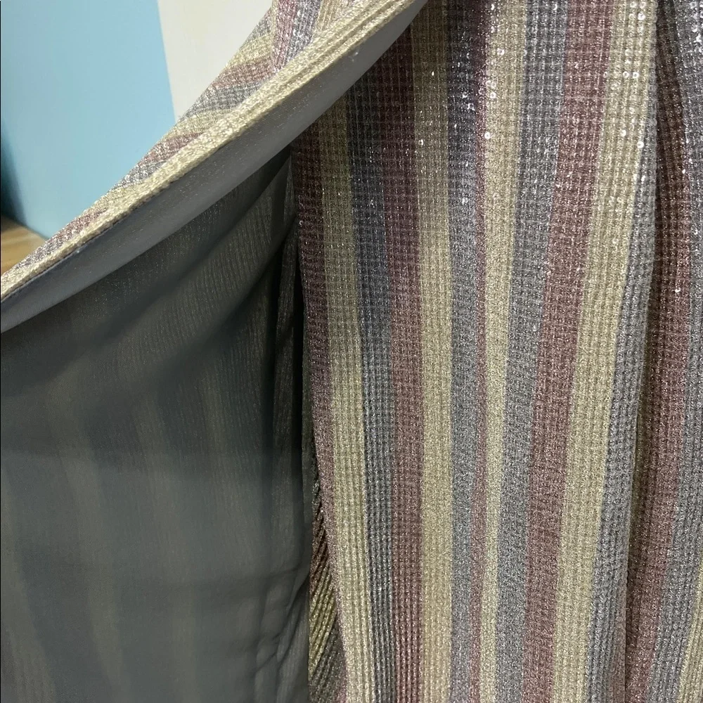 Saylor - Meghan Multi Colored Sequin Stripped Faux Wrap Midi Dress Size Small